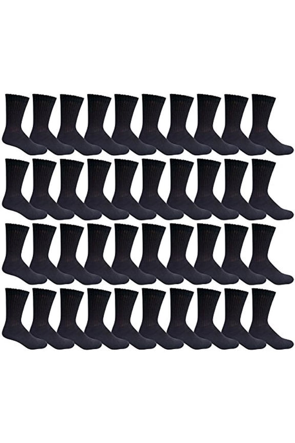 48 Pairs of Mens Sports Crew Socks, Wholesale Bulk Pack Athletic Sock, King Size, by Yacht & Smith (Black, 13-16)