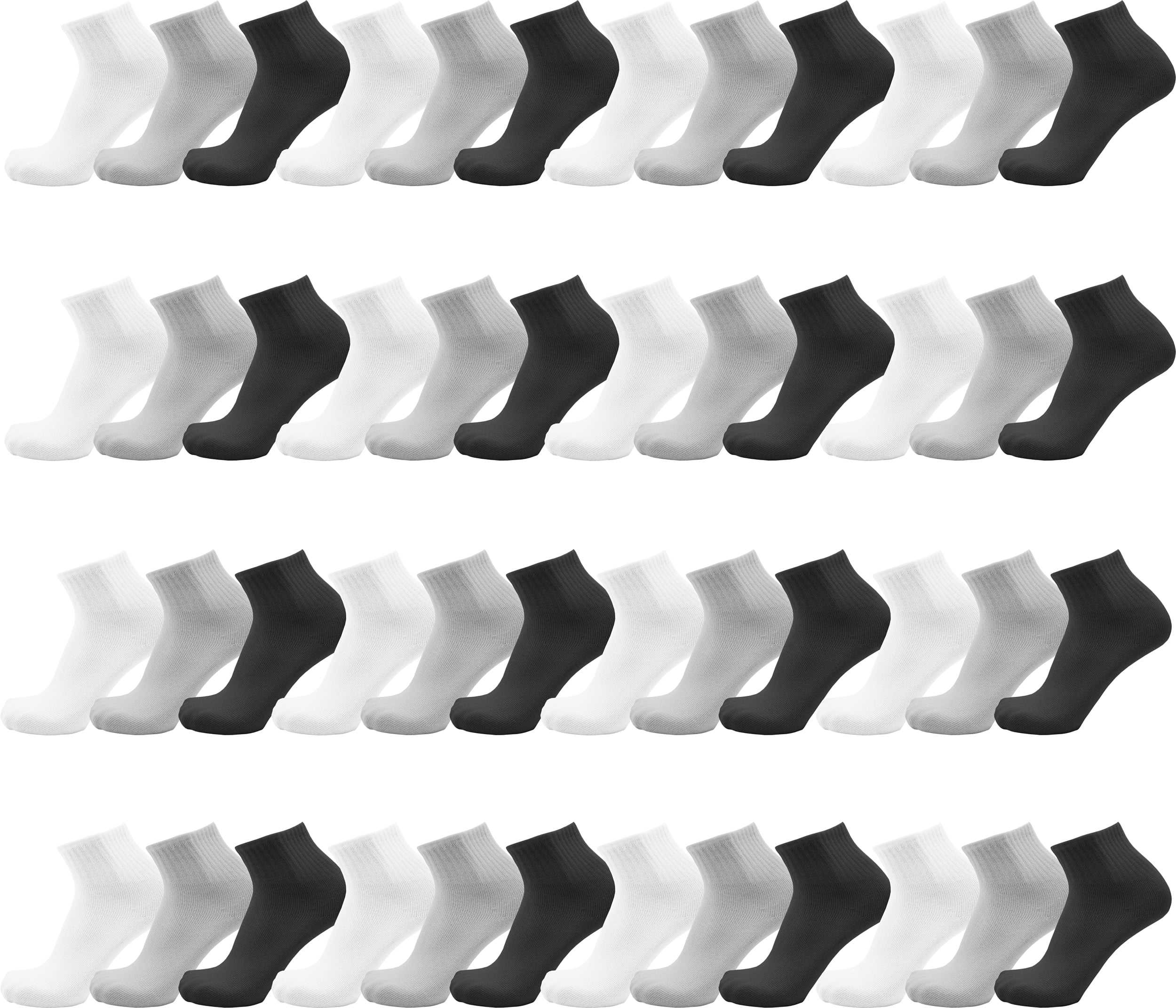 48 Pairs of Mens Thin Quarter Ankle Socks, Casual Sports Comfortable Bulk Pack (Assorted (White/Black/Gray))