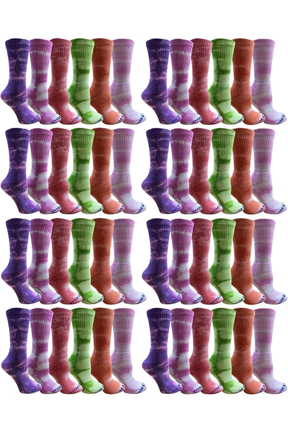 48 Pairs of Womens And Mens Tie Dye Cotton Colorful Soft Crew Socks, Boot Sock, Bulk (48 Pack Womens Tie Dye Socks)