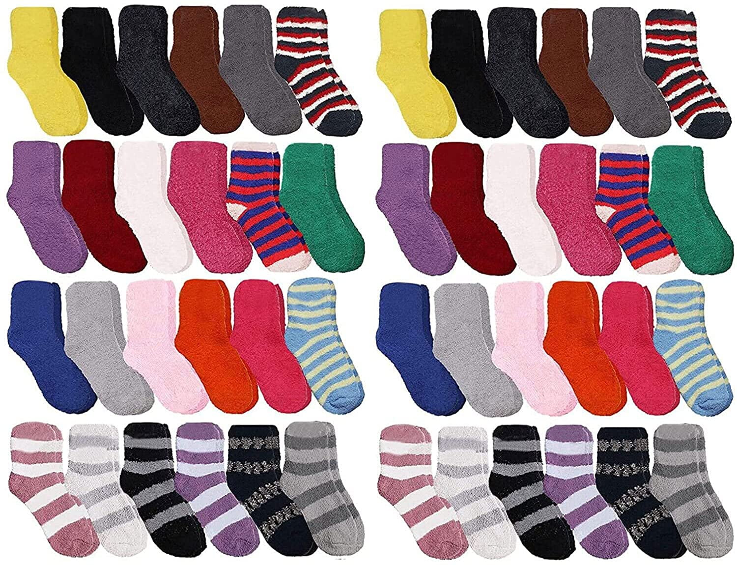 48 Pairs of Womens Fuzzy Socks in Bulk, Furry Soft Warm Cozy Sock Packs