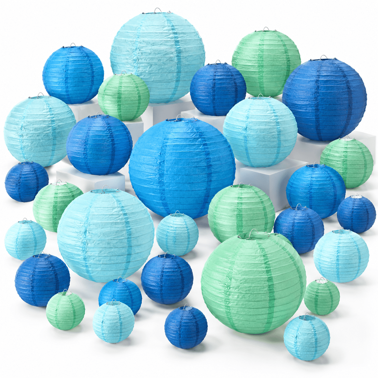 Paper Ltern 48 Paper Lanterns Party Decorations Round Blue Series - Walmart.com