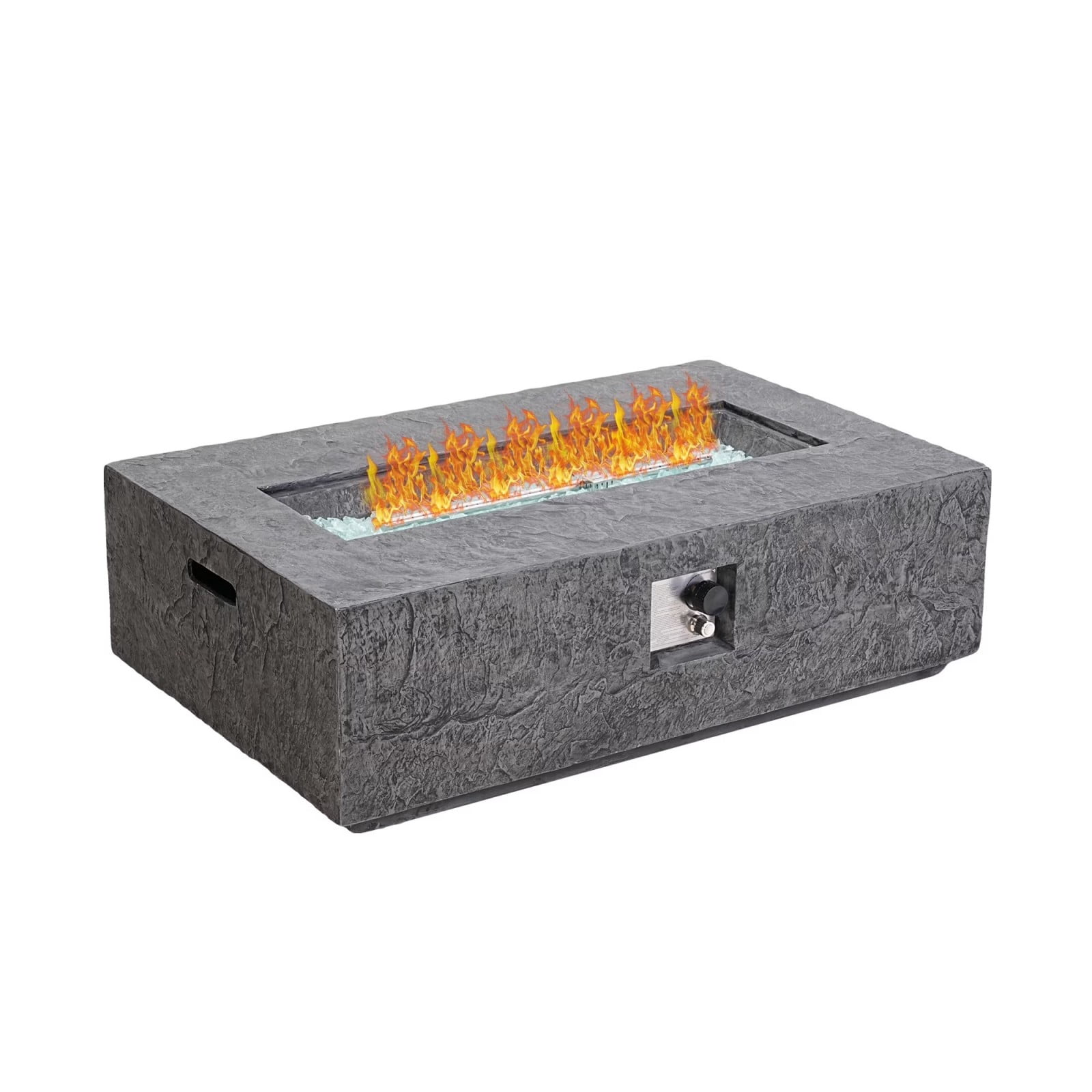 48" Patio Terrazzo Fire Pit Table, 50,000 BTU Outdoor Rectangle Gas Fire Table, Concrete Fire Pit Coffee Table for Backyard, Patio, Deck, Gray
