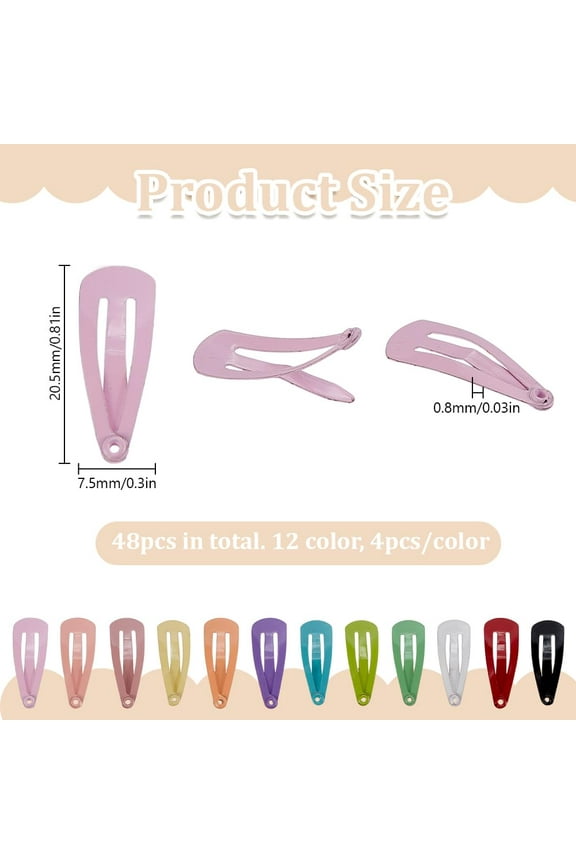 48 Pcs 12 Candy Colors Metal Snap Hair Clips 0.81x0.3 Inches Small Metal Snap Hair Clips Non Slip Hair Barrettes Bang Holders for Pets Dolls Decor Accessories