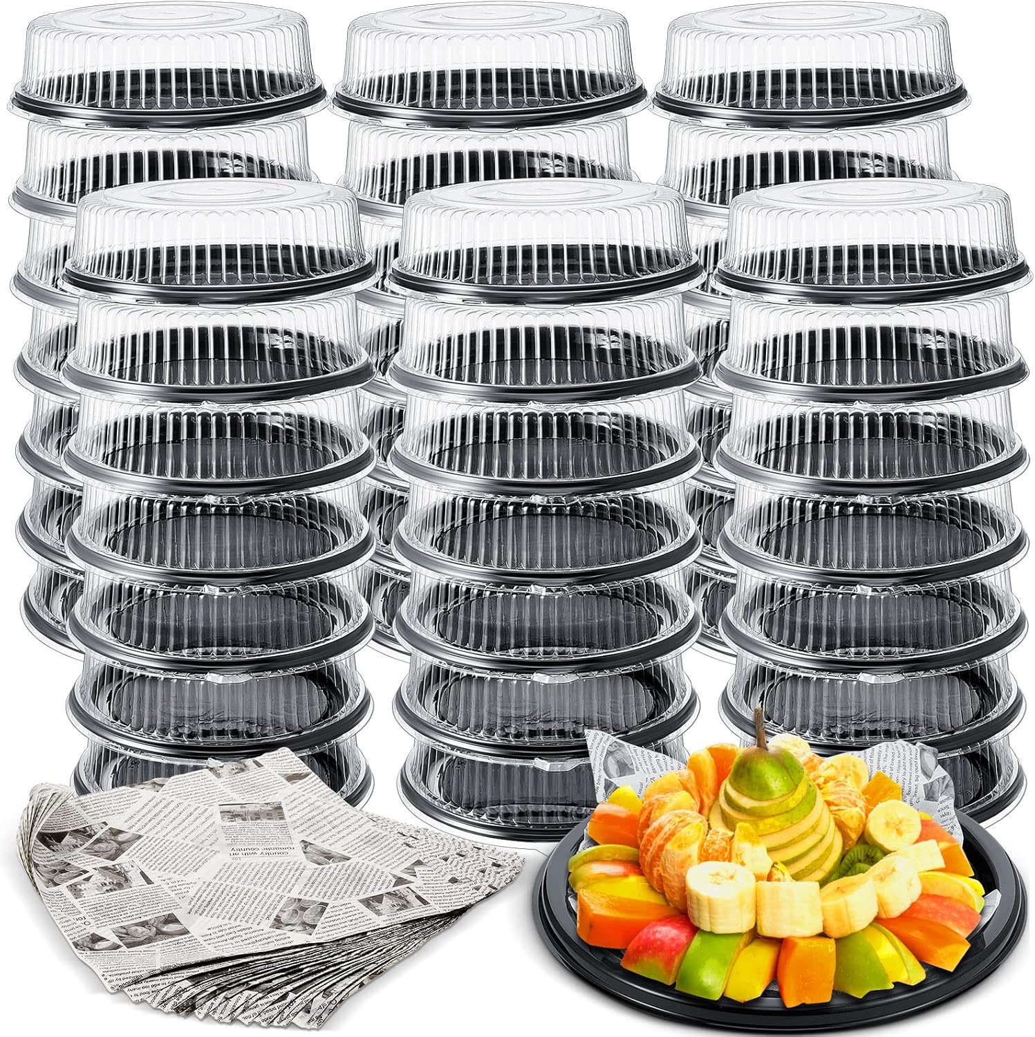 48 Pcs 12 in Catering Trays with Lids Serving Trays Disposable Black