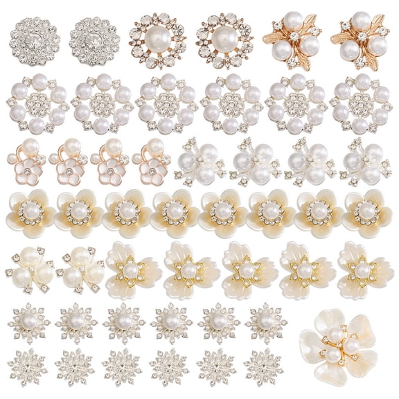 48 Pcs 12 Styles Rhinestone Buttons Alloy Glass Cabochons Plastic Imitation Pearl Decoration Rhinestone Buttons