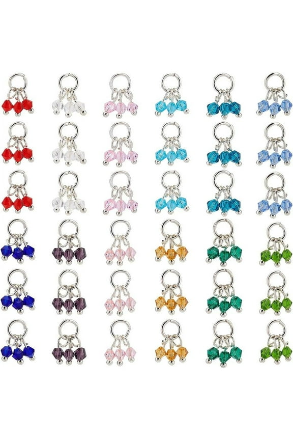 48 Pcs 12 colors Crystal Birthstone Beads Charms Glass Gemstone Beads Pendant Crystal Charms Connectors for Jewelry Necklace Bracelet Earring Making