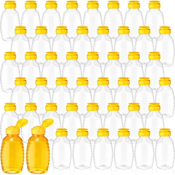 48 Pcs 12 oz Plastic Honey Bottles Clear Jars Honey Dispenser with Lids Caps Containers Leak Resistant Empty Refillable Squeeze Bottle for Maple Syrup, Storing and Dispensing