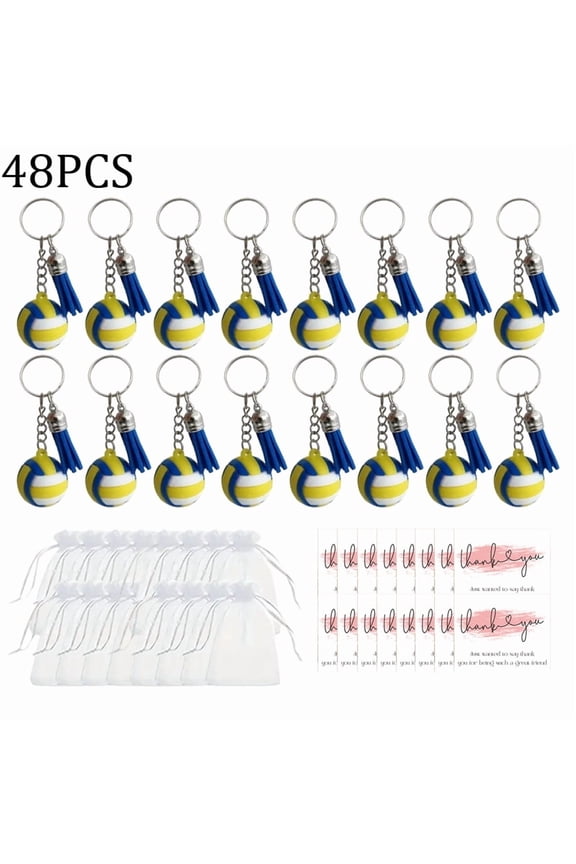 48 Pcs 16 Sets Volleyball Keychain Gift Set, 3D Volleyball Keychains with Tassel Pendant Organza Bags and Thank You Cards for Team Party Graduation Sports Event Souvenirs