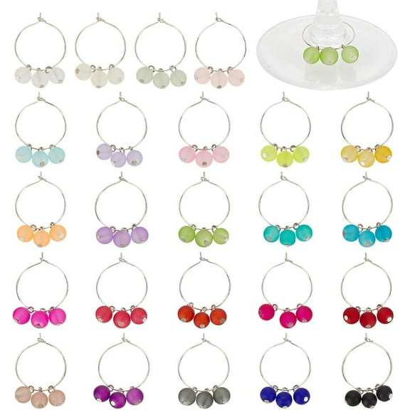 48 Pcs 24 Colors Round Beads Wine Glass Charms Transparent Wine Glass Markers Drink Identifier Wine Drinker Gift for Wine Tasting Party Favors Wedding Holiday Birthday DIY