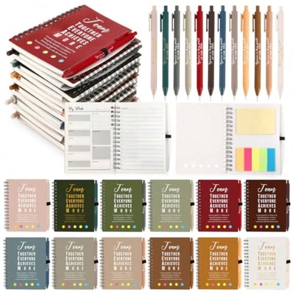 48 Pcs/24 Set Employee Appreciation Gift for Coworkers Staff Teacher Positive A6 Spiral Journal Notebook with Pen Office Valentines Gifts Bulk for Team Group Christmas ColorTeam Together
