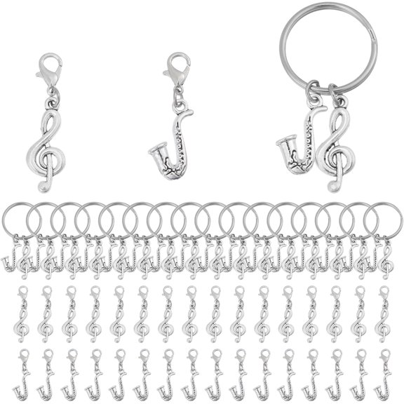 48 Pcs 3 Style Sax Music Note Charms with Lobster Claw Clasps and Rings Alloy Music Note Charm Pendant