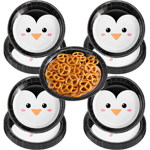 48 Pcs 7 Inch Winter Party Decorations Penguin Paper Plates Penguin Party Supplies Disposable Round Plates for Christmas Birthday Holiday Dinner Dessert Baby Shower