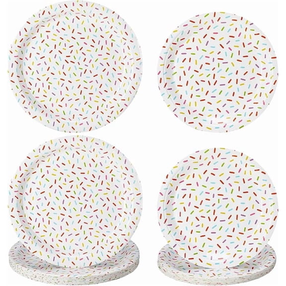 48 Pcs 7 Inch and 9 Inch Confetti Sprinkles Dessert Plates Set Sprinkles Paper Plates Decorations for Weddings Birthday Theme Party Supplies(Round)