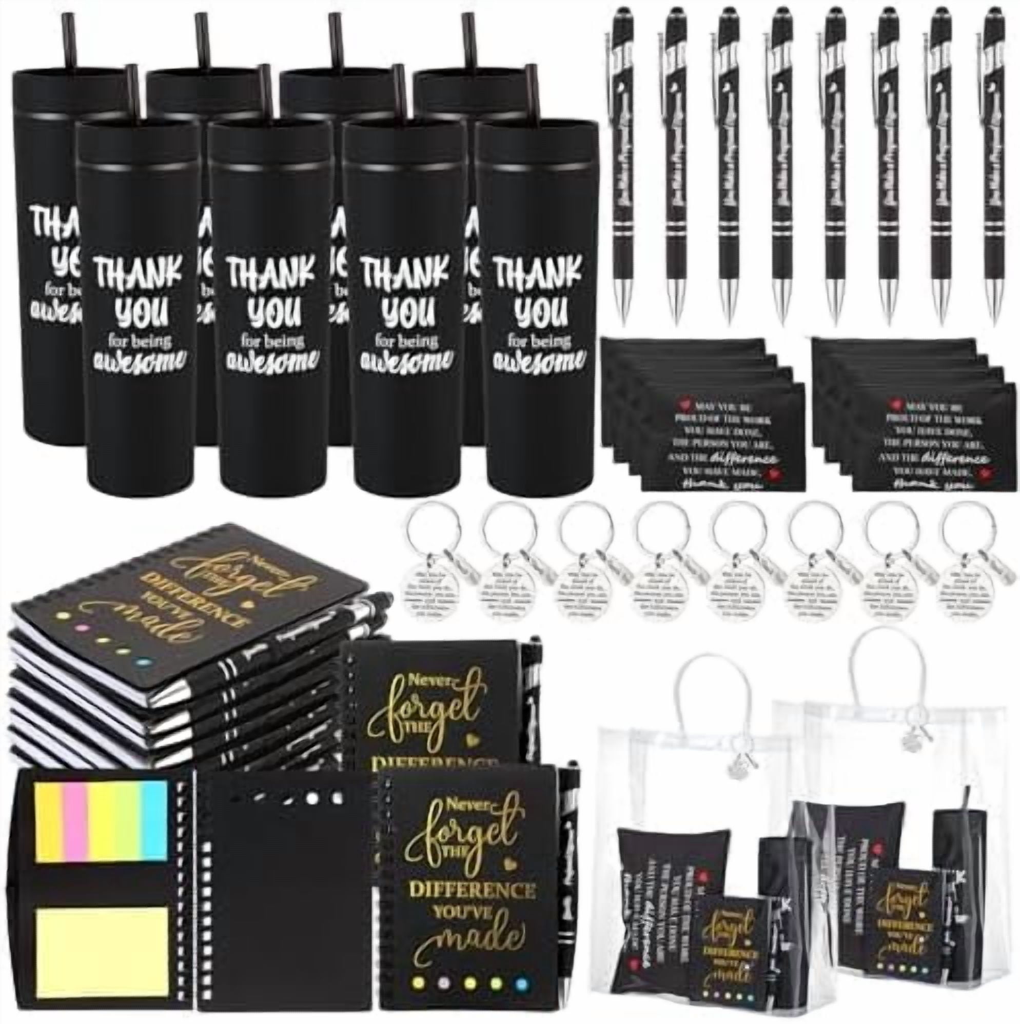 48 Pcs/8 Sets Employee Appreciation Gifts 8 Thank You for Being Awesome Tumblers 8 Inspirational Notebooks 8 Ballpoint Pen 8 Makeup Bags 8 Keychain with 8 Clear Bag for Women Men Coworker