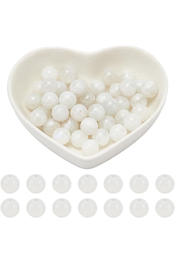 48 Pcs 8mm Moonstone Gemstone Loose Beads Nature Rainbow Moonstone Gemstone Round Loose Beads Strand Stone Bead for Bracelet Necklace Jewelry Craft Making(1 Strand) DIY