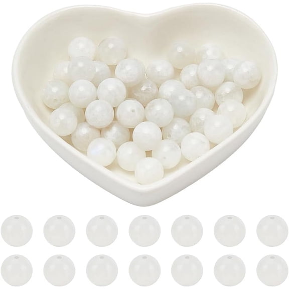 48 Pcs 8mm Moonstone Gemstone Loose Beads Nature Rainbow Moonstone Gemstone Round Loose Beads Strand Stone Bead