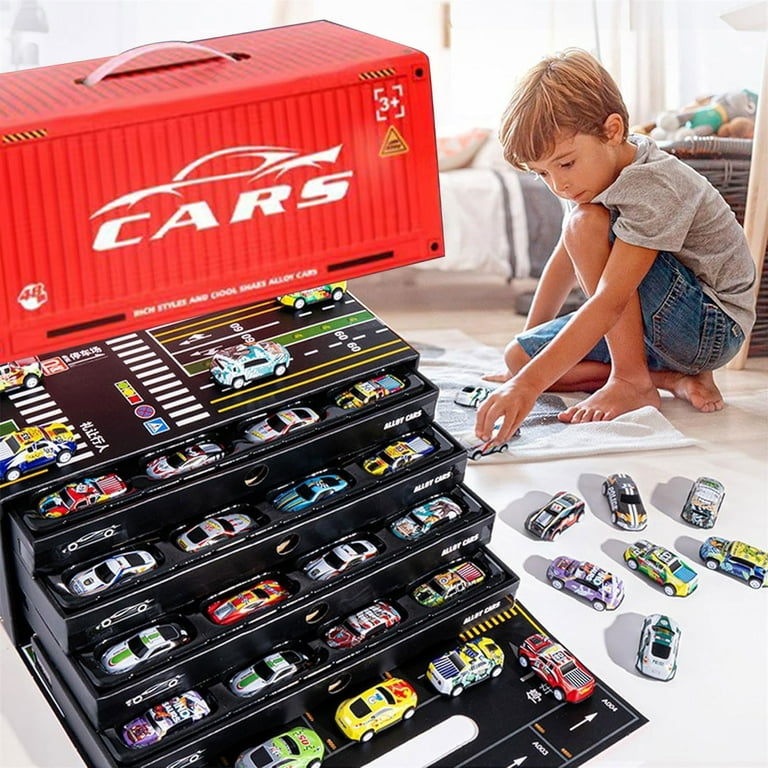 48 Pcs Alloy Racing Car Toys, Pull Back Race Cars Toy Set, Mini Metal  Friction Powered Toy Cars, Die Cast Container Storage Box Car Party Favors  for Kids Toddlers Boys Girls (Red) -