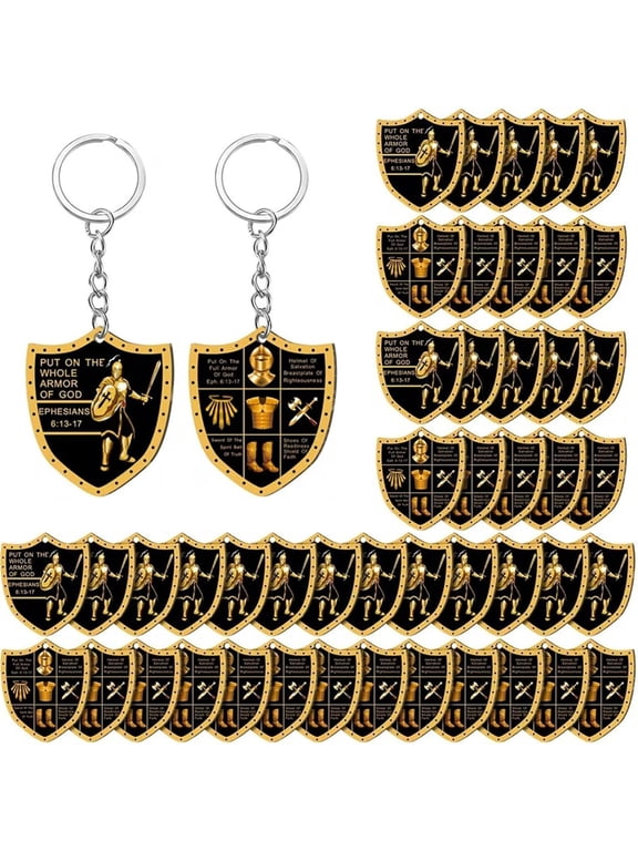 48 Pcs Armor of God Acrylic Keychains Bulk, 1.77 Inch DoubleSided Inspirational Religious Key Chain, Christian Fathers Day Keepsake Gifts for Church Giveaways & Men