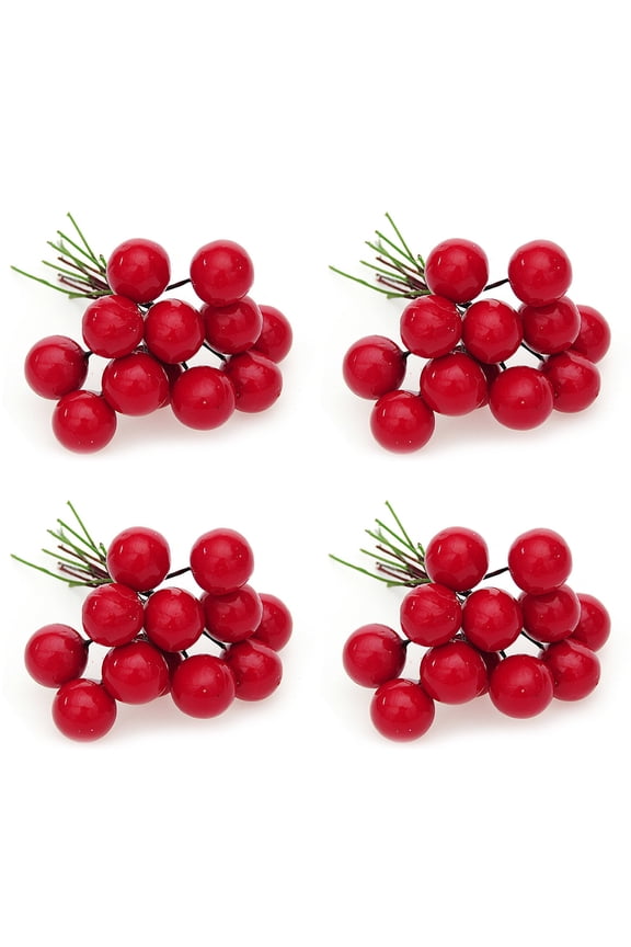 48 Pcs Artificial Holly Berries, Mini Fake Berries Decor on Wire for Christmas Tree Decorations Flower Wreath DIY Craft Use - 2cm