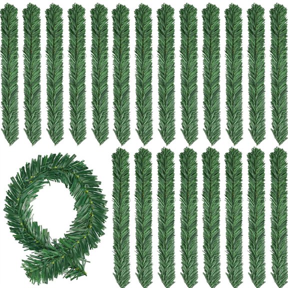 48 Pcs Artificial Pine Needles Garland for Christmas,Flexible Wreath Wire Ties,Realistic Plastic Twist Ties,Green Christmas Tree Branches Decoration for Stairs Fireplace Railing By Scheam