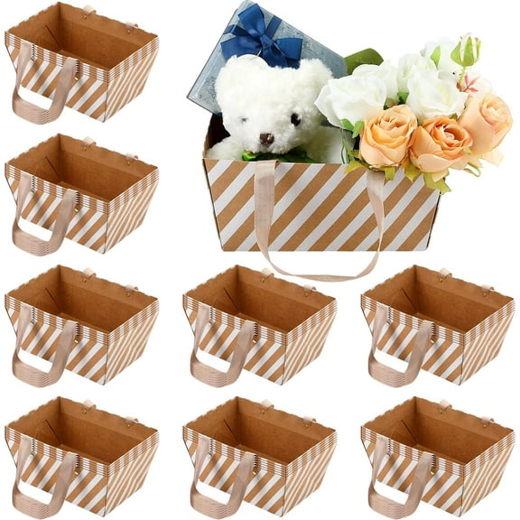 48 Pcs Basket for Gifts Empty DIY Bulk Party Gift Basket Kit with Handles Market Trays for Packages Wrapping Wedding Party Anniversary Display (9.8 x 6.5 x 4.3 In) (Brown, Beige)