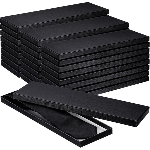 48 Pcs Black Tie Boxes with Lids 14 x 4.3 x 0.75 Inch Cardboard Gift Boxes for Socks Scarves Graduation Wedding Birthday