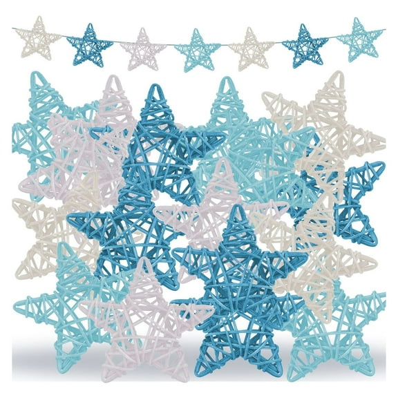 48 Pcs Blue Theme Wicker Rattan Balls Ocean Party Star Rattan Decorative Balls Blue White Mini Orbs Vase Fillers for Craft Wicker Twig Orbs Spheres for Summer Wedding Accessories Vase Decoration