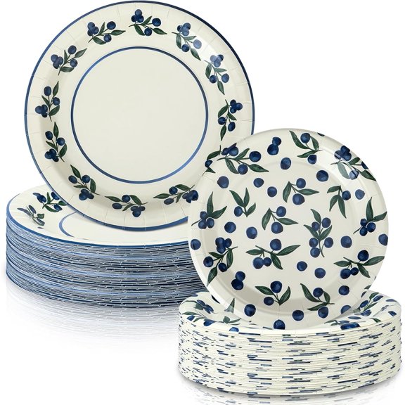 48 Pcs Blueberry Harvest Plates Set Include 9 Inch and 7 Inch Spring Watercolor Disposable Plates Summer Decorative Dinner Birthday Party Tableware for Baby Shower Party Supplies