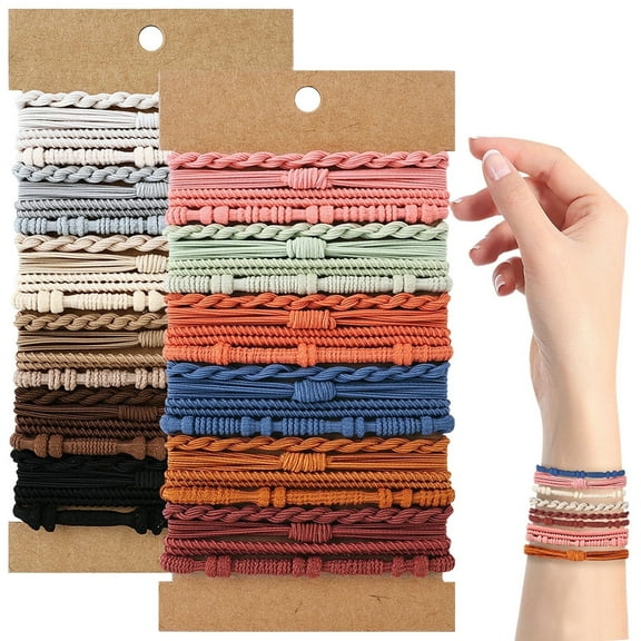 48 Pcs Boho Hair Ties, Cute Rubber Bands No Hair Damage, Elastic Hair Tie Bracelets for Thick, Thin, Braiding Hair, Ponytail, for Women Girls Hair Accessories