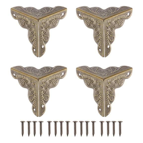 48 Pcs Box Edge Guard, 25mm Decorative Box Corner Cover, Vintage Stair Dust Corners with Screws, Bronze