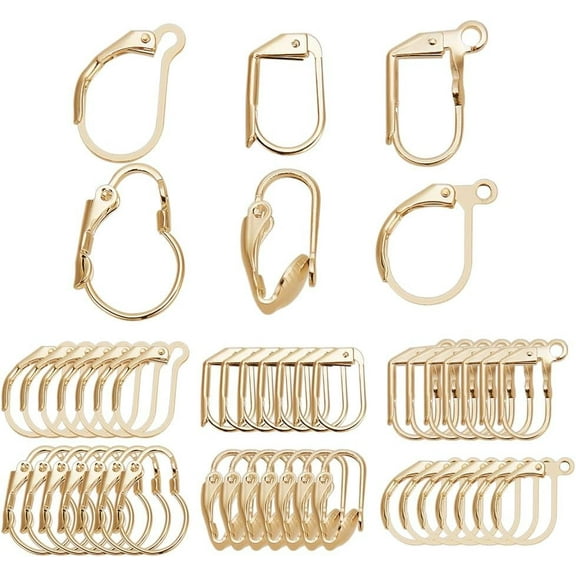 48 Pcs Brass Leverback Earring Findings 6 Styles Golden French Earring Hooks Assorted Shape Metal Leverback Earwires with Horizontal Open Loop for DIY Earring Making Jewelry