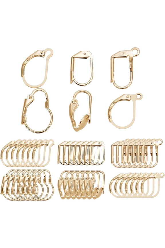 48 Pcs Brass Leverback Earring Findings 6 Styles Golden French Earring Hooks Assorted Shape Metal Leverback Earwires with Horizontal Open Loop for DIY Earring Making Jewelry