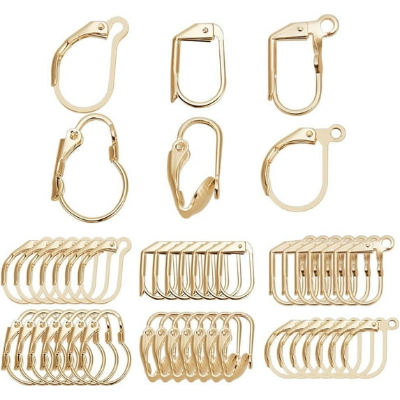 48 Pcs Brass Leverback Earring Findings 6 Styles Golden French Earring Hooks Assorted Shape Metal Leverback Earwires with Horizontal Open Loop for DIY Earring Making Jewelry