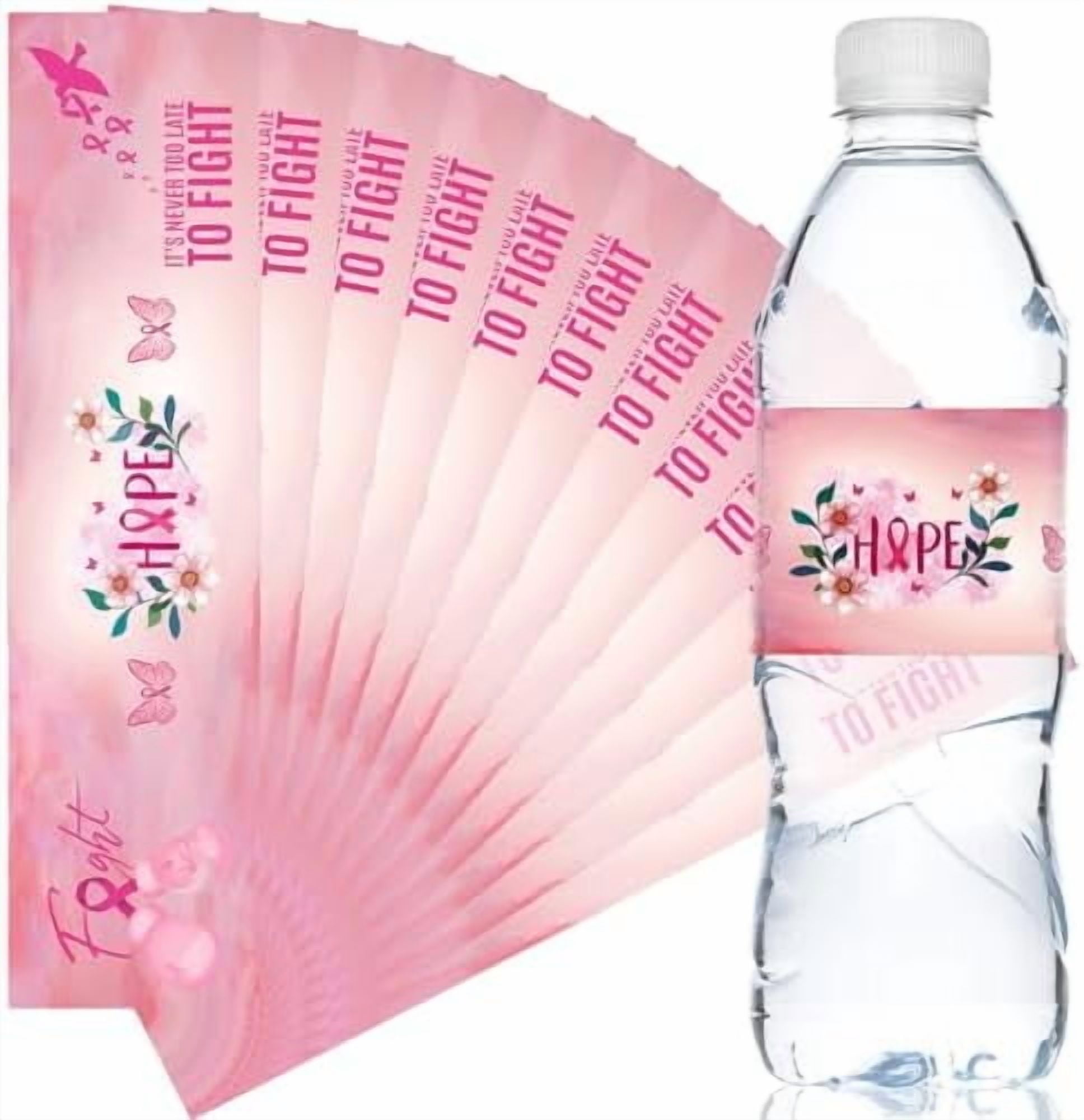 48 Pcs Breast Cancer Awareness Water Bottle Labels - Pink Ribbon Stickers For Charity Events & Favors