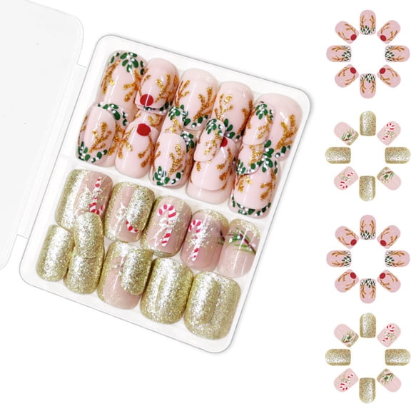 48 Pcs Candy Cane Full Covers on Nails Glittering False Nails Short Square Artificial Nails