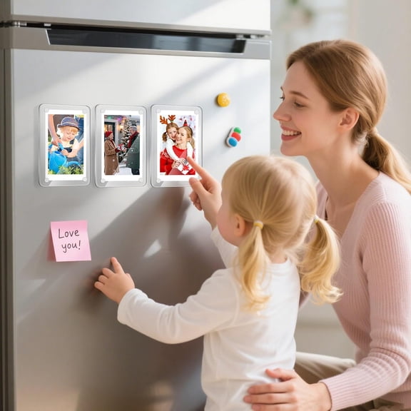 48 Pcs Christmas Acrylic Fridge Magnetic Frames for Photos Compatible with Polaroid Instax Mini Pictures Double Sided Clear Fridge Magnetic Frame Xmas Gift for Family Friend 2.36 x 3.54 Inch