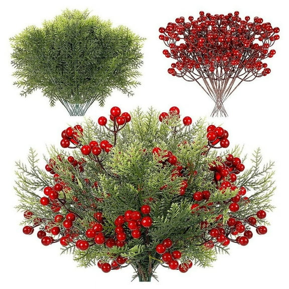 48 Pcs Christmas Artificial Branches, Sprigs Pine Leaves, Greenery Stems Picks for Xmas