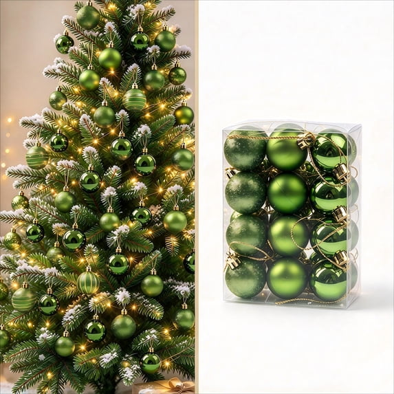 48 Pcs Christmas Ball Ornaments 1.18 in Shatterproof Plastic Hanging Baubles Mixed Shiny Glitter Mini Xmas Tree Decorations for Holiday Home Wreath Party Decor