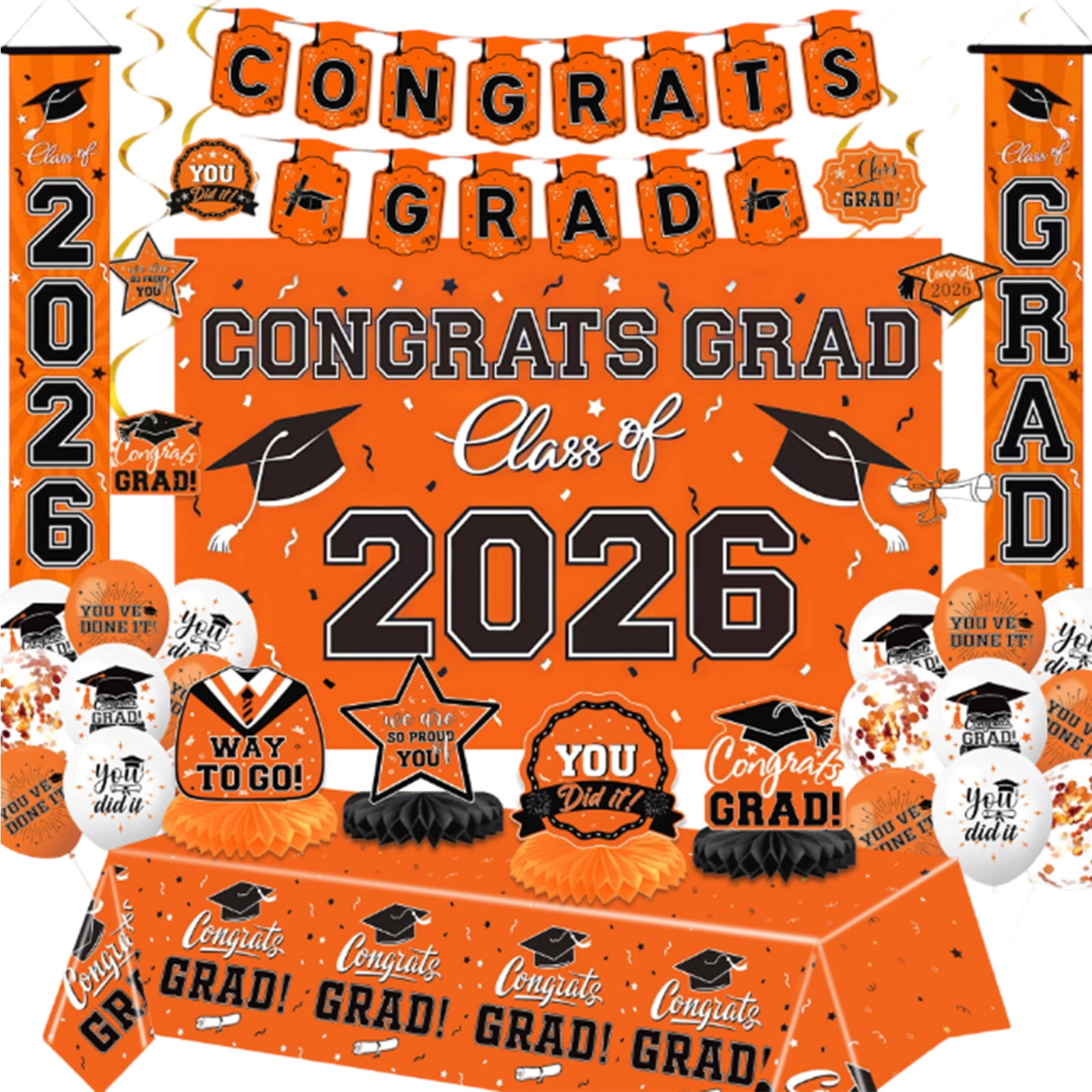 48 Pcs Class of 2026 Graduation Party Kit, Congrats Grad Banner with Backdrop, Green Gold Balloon Arch Set, Complete High School College Celebration Supplies