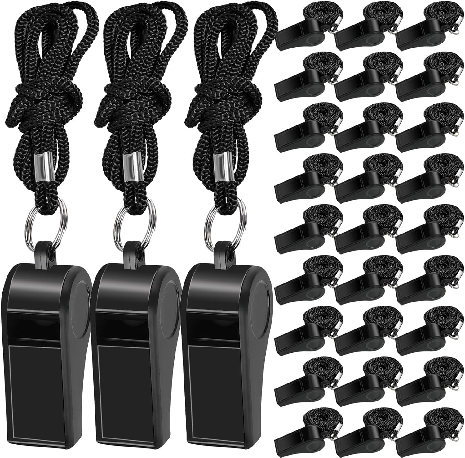 48 Pcs Coach Whistle with Lanyard Lifeguard Whistles Bulk Plastic Sports Loud Referee Whistle for Adults Emergency Teachers Training