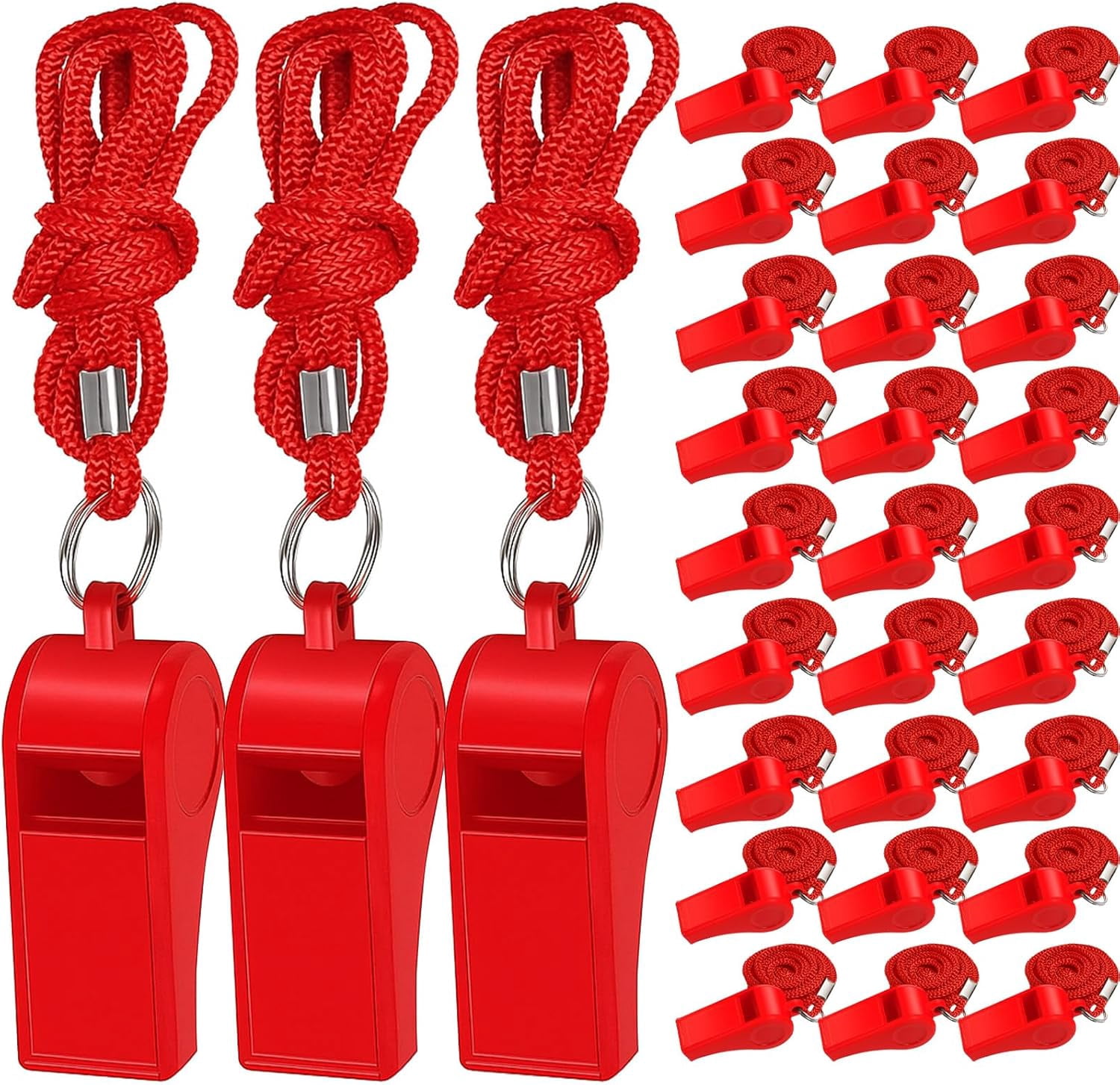48 Pcs Coach Whistle with Lanyard Lifeguard Whistles Bulk Plastic Sports Loud Referee Whistle for Adults Emergency Teachers Training