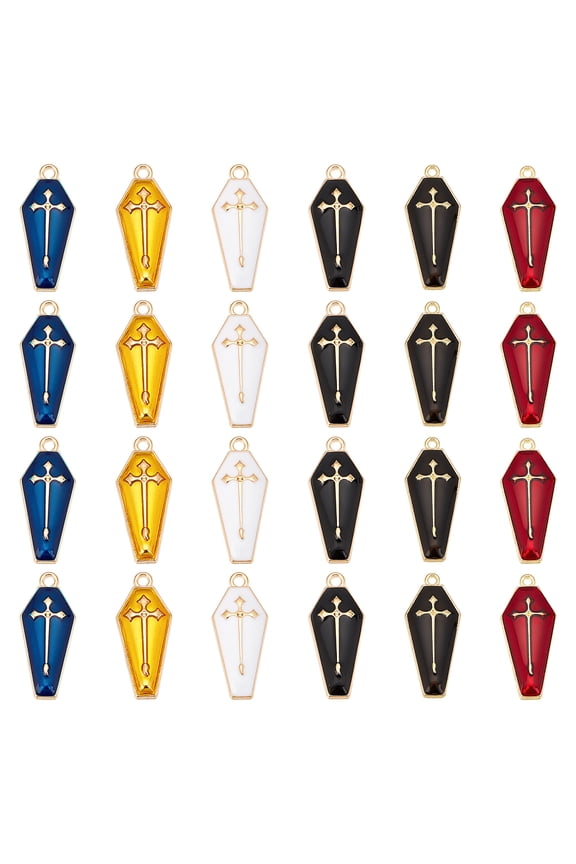 48 Pcs Coffin Charms Alloy Enamel Charms Easter Pendant Charms Beads for Necklaces Bracelets Earrings DIY Jewelry Making and Easter Decoration