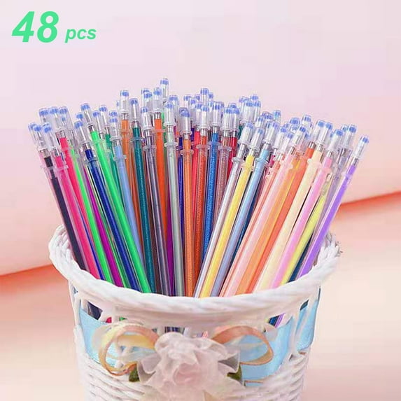 48 Pcs Color Pen Core Replacement Set, Gel Refills Pens, Glitter Gel Refills Pens, Neon Gel Refills Pens, Coloring Pens Core, Refills Flash Pens, for Crafting Drawing Coloring