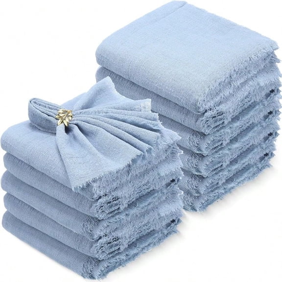 48 Pcs Cotton Linen Cloth Napkins with Fringe 16.5 x 16.5 Inch Square Rustic Dinner Linen Napkins Bulk for Wedding Party Banquet Dinner Dusty Blue