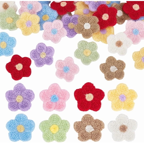 48 Pcs Crochet Daisy Flower 8Colors Crochet Flowers Applique Yarn Knitting Flower Patch Handmade Crocheted Floral Embellishments Floral Sew On Patches for Clothes Hats DIY Crafts Decor Mixed Color