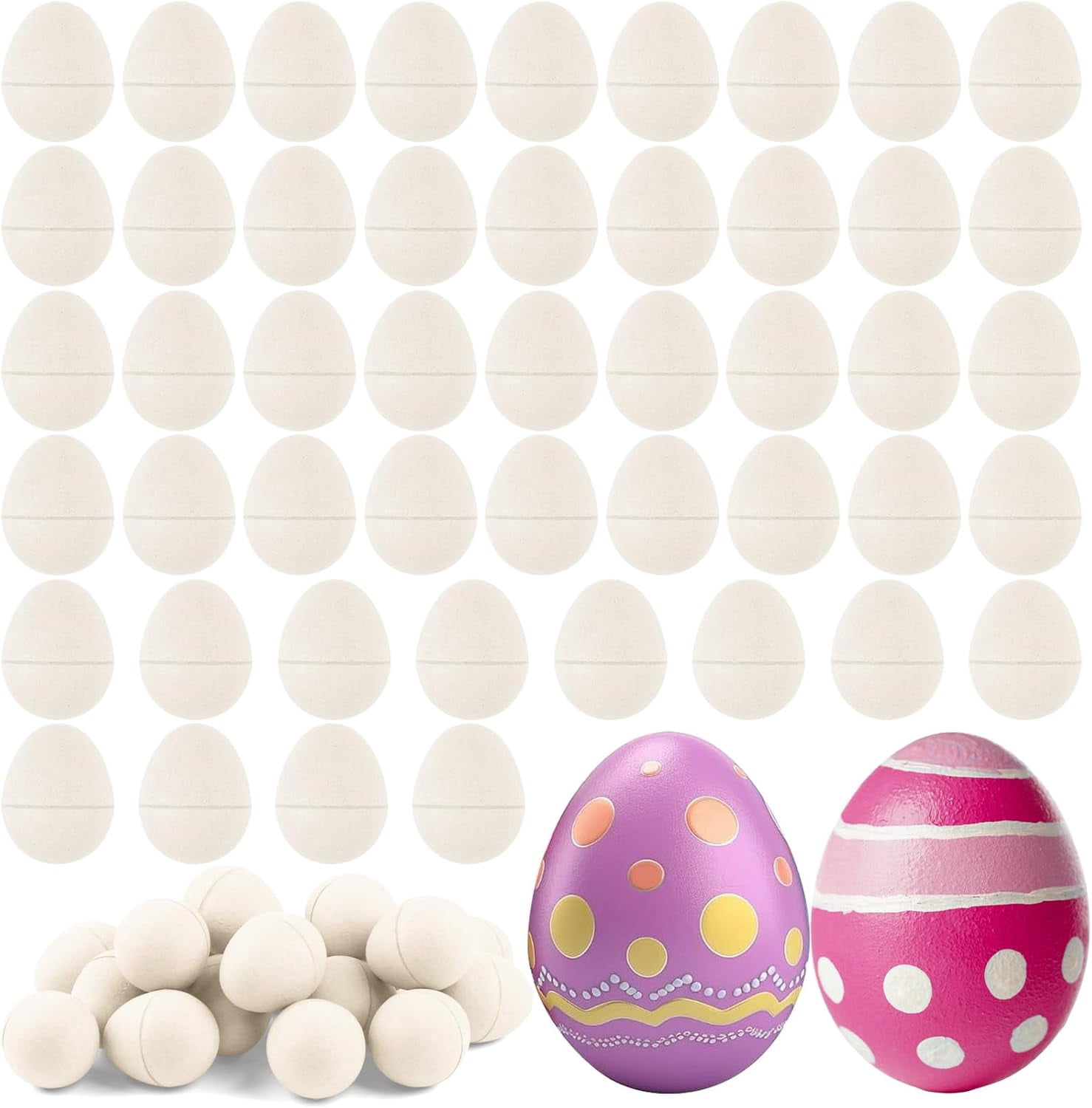 48 Pcs DIY Paper Mache Easter Eggs,3.2"x2.2"Durable Easter Eggs Empty,Cardboard Easter Eggs,Paint Your Own Paper Mache Eggs for Easter Party Gifts Basket Filler (White)