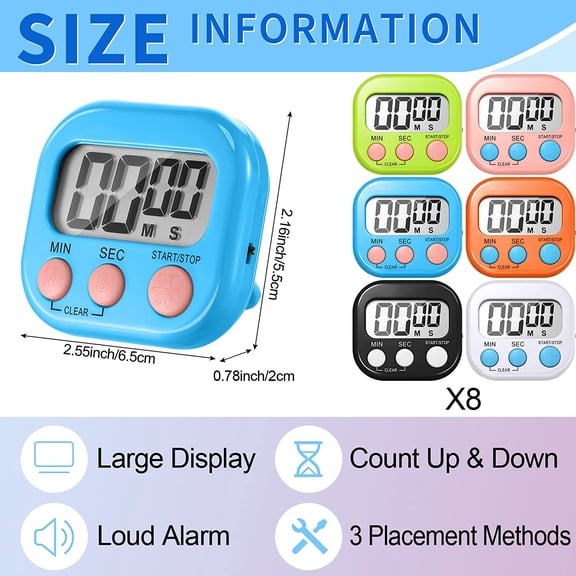 48 Pcs Digital Kitchen Timer Bulk Small Magnetic Backing Stand Timer Clock Loud Alarm LCD Display Electronic Minute Second Count Countdown Alarm for Teacher Classroom Cooking Baking