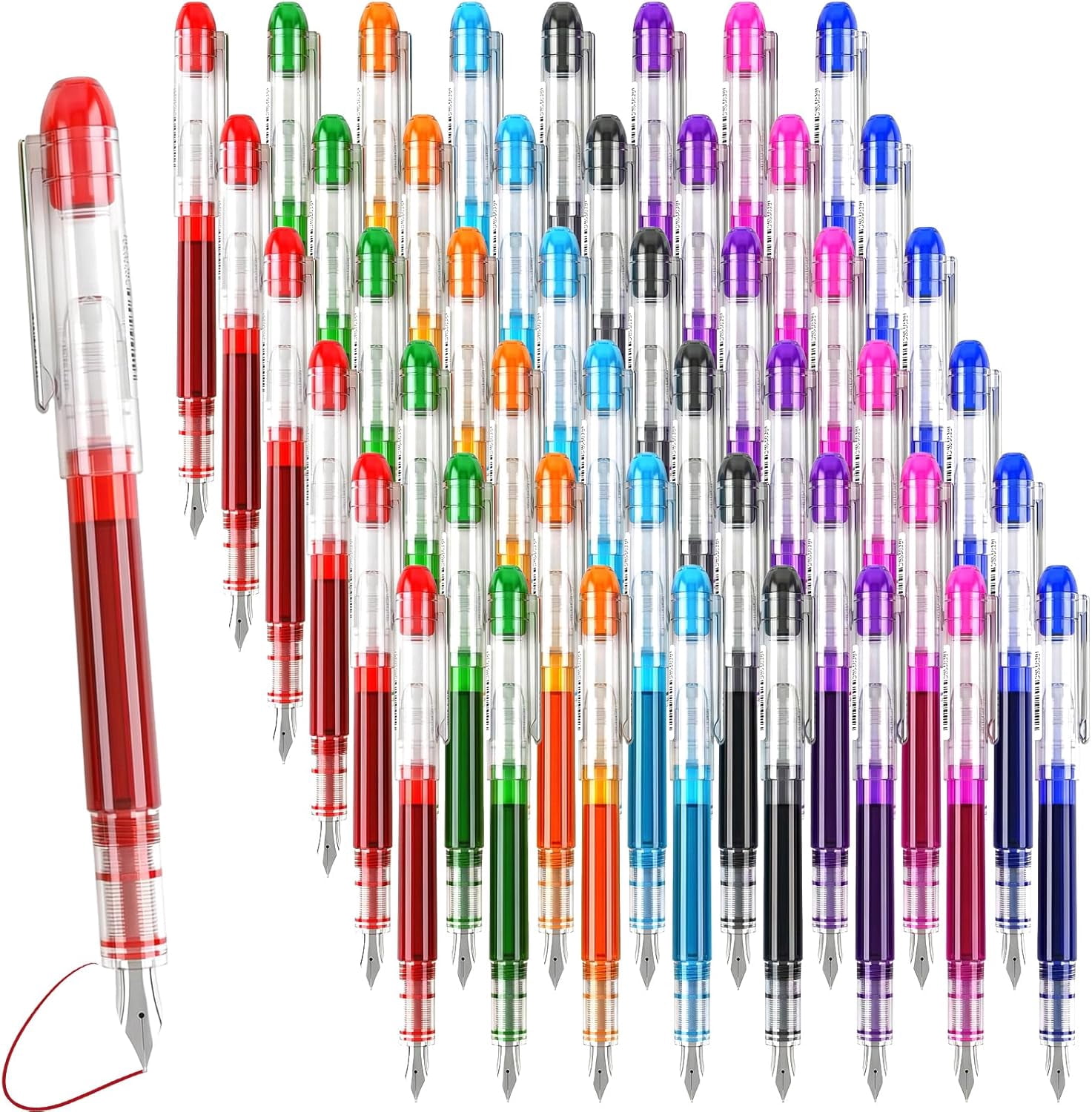 48 Pcs Disposable Fountain Pens Set, Colored Ink for Writing, Extra Fine Nib Classic Design Calligraphy Large Capacity Journaling, Drafting, Sketching, Doodling & Gifts