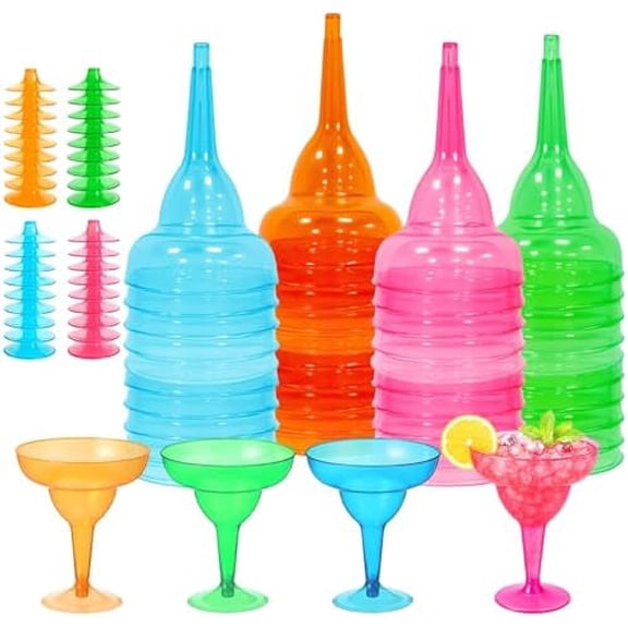 48 Pcs Disposable Margarita Glasses, 12 oz Plastic Party Cocktail Cups, Tall Stemmed Martini Glasses, Cinco De Mayo Party Decorations, Ideal for Cocktails, Cold Drinks, 4 Colors