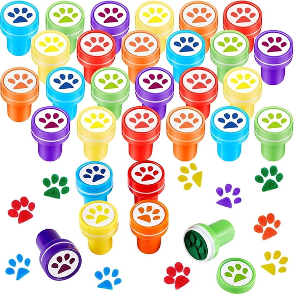 48 Pcs Dog Paw Print Stamp Self Inking Stamps Teacher Mini Stamps Colorful Party Favors Assorted Stamp Set for Classroom Party Educational Learning Activities